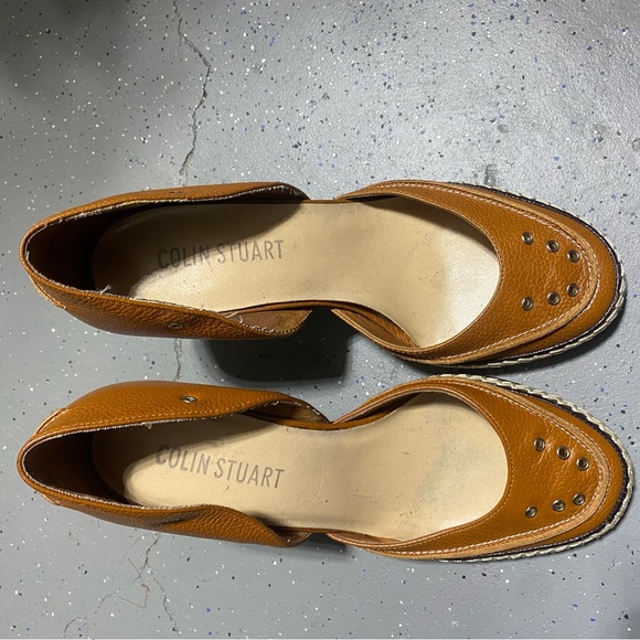 Colin Stuart Women's Size 8B Tan Brown Leather Loafer Style Kitten Heels - Picture 5 of 13
